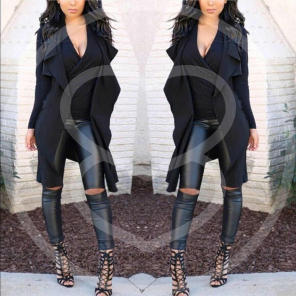 High Waisted Tummy Control Vegan Leather Leggings - Picture 2 of 5